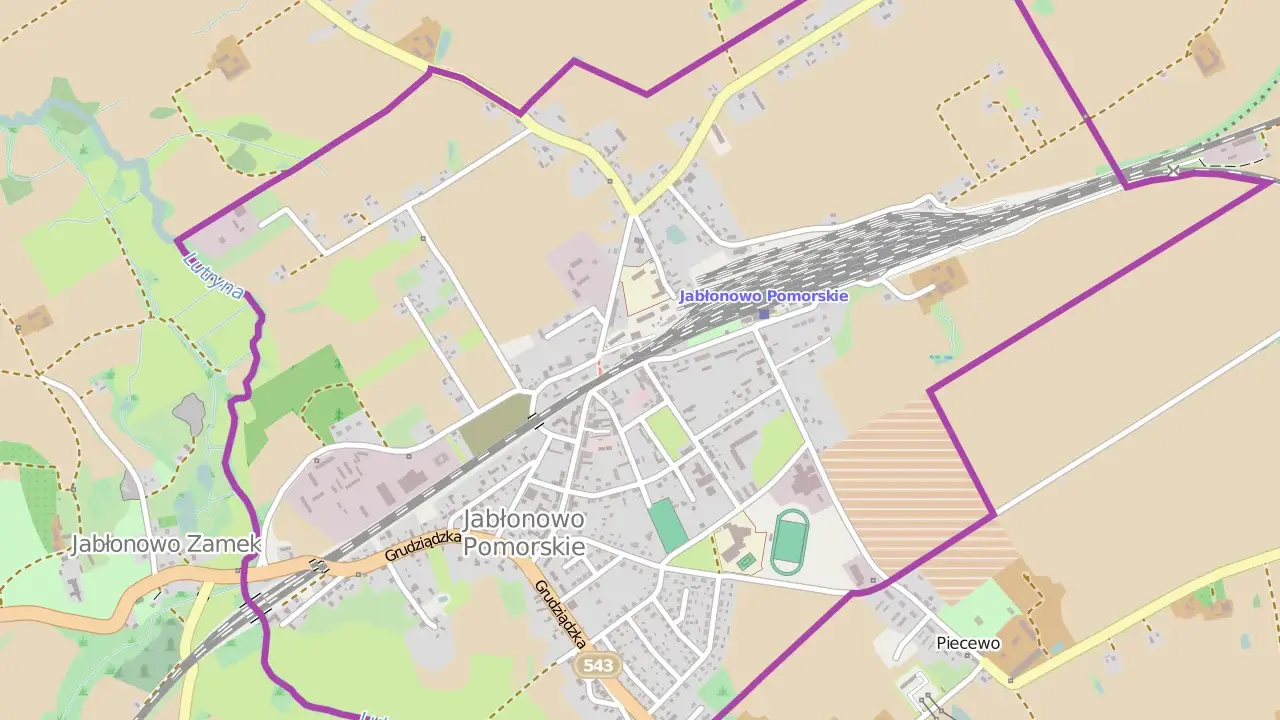 Mapa z zaznaczoną trasą przez Jabłonowo Pomorskie, wiodącą przez Jabłonowo Zamek i okolice.