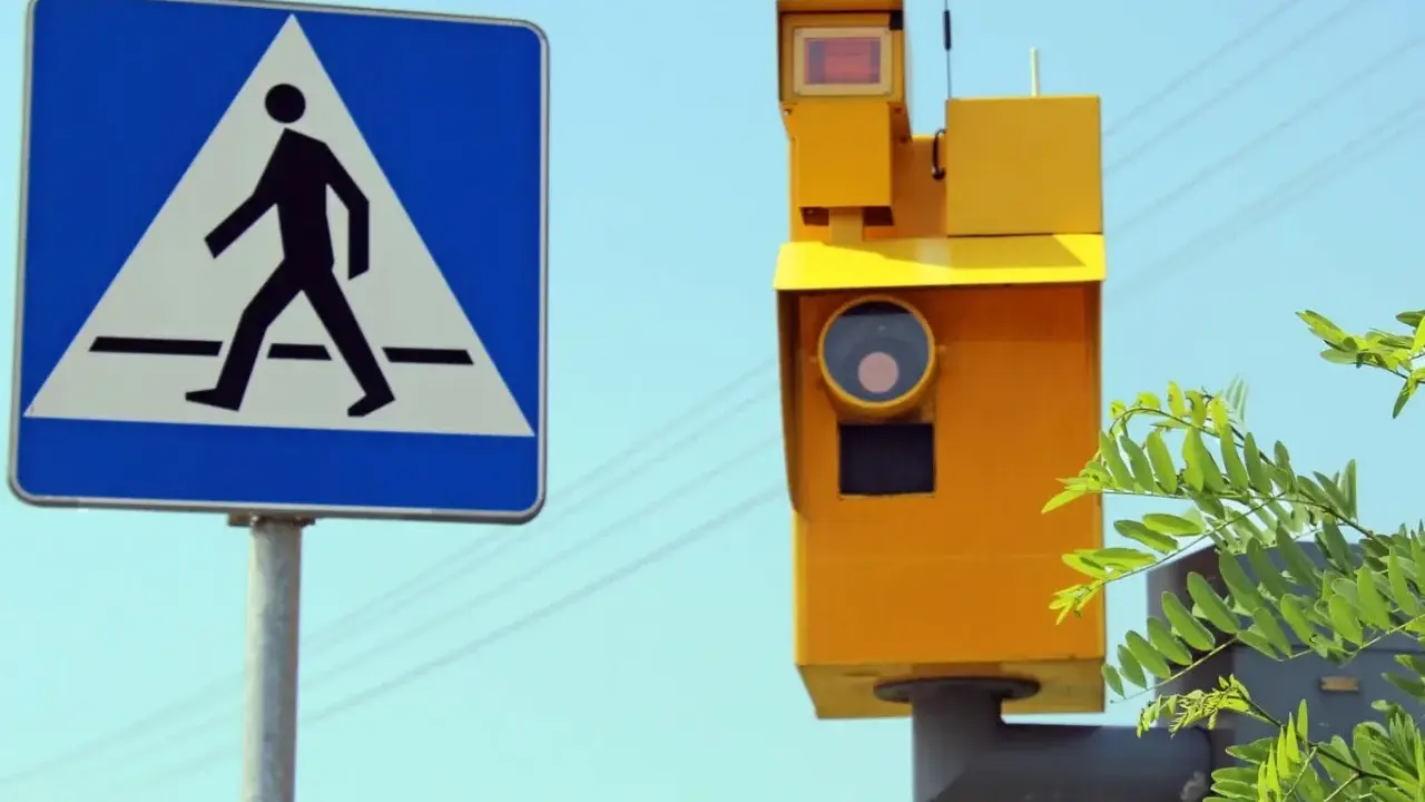 Znak przejścia dla pieszych i żółty fotoradar. Zastanawiasz się, po jakim czasie przychodzi mandat z fotoradaru?