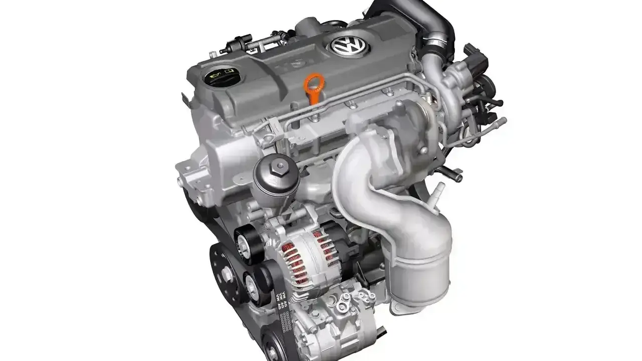 Nowoczesny silnik wysokoprężny Volkswagen z turbosprężarką i alternatorem.