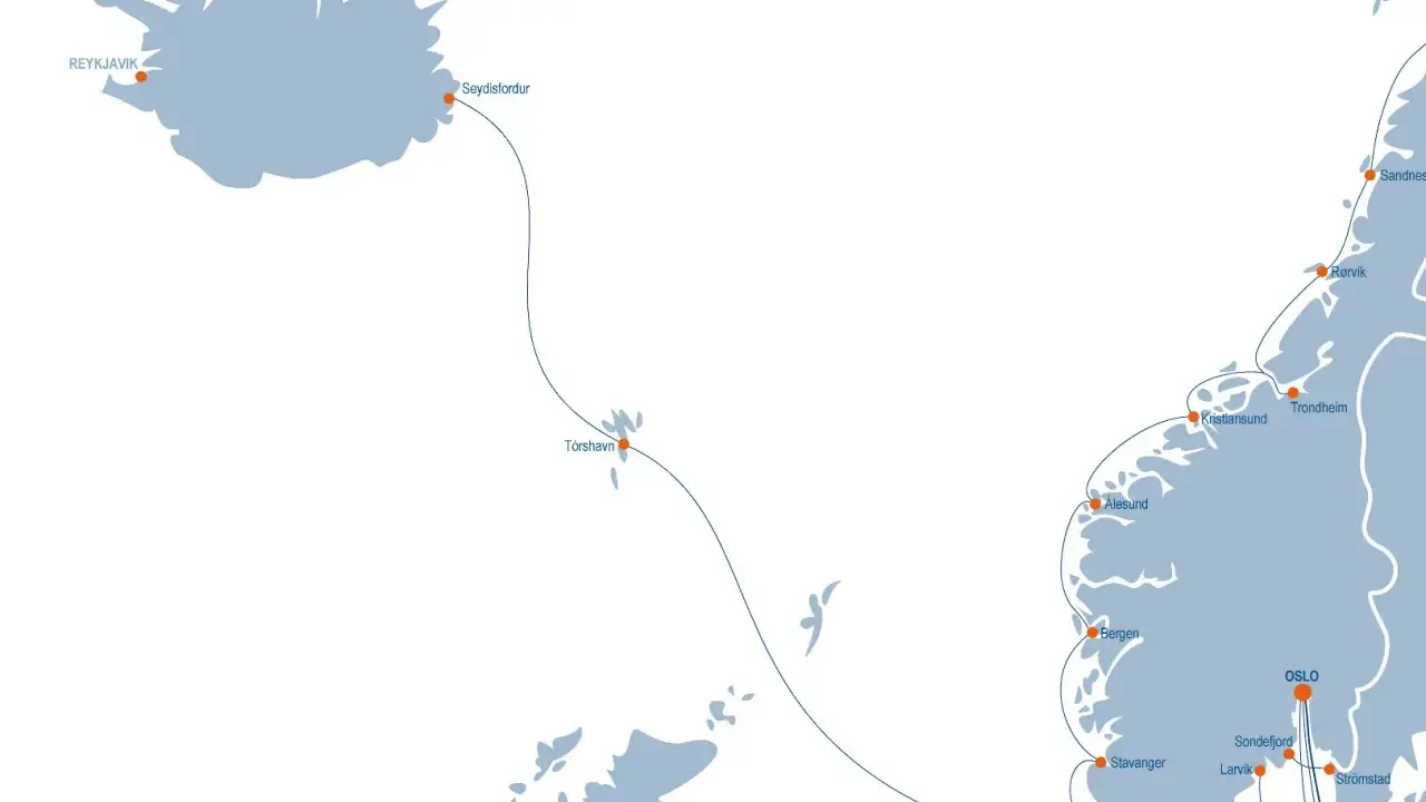 Mapa tras promowych: Islandia, Wyspy Owcze, Szkocja, Norwegia, Dania, Szwecja. Prom Polska Norwegia to marzenie wielu podróżników.