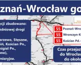Mapa drogi S5 Poznań-Wrocław. Inwestycja obejmuje 50,5 km drogi ekspresowej, 9 węzłów i 62 obiekty inżynieryjne. Czas przejazdu skróci się do ok. 2 godzin.