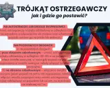 Instrukcja, jak i gdzie postawić trójkąt ostrzegawczy odblaskowy. Na autostradzie 100m, poza terenem zabudowanym 30-50m, w terenie zabudowanym na wysokości do 1m.