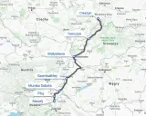 Trasa Polska-Chorwacja samochodem przez Czechy, Słowację i Węgry, z zaznaczonymi miastami Cieszyn, Trenczyn, Bratysława, Szombathely, Murska Sobota, Ptuj i Macelj.