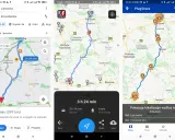 Trasa z Łukowskiej do Krowoderskiej, z uwzględnieniem zasięgu samochodu elektrycznego i stacji ładowania.