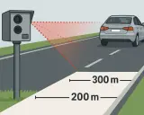 Fotoradar mierzy prędkość pojazdu z odległości 200-300 metrów.