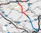 Mapa drogowa z zaznaczoną drogą krajową S11 Siemianice - Gotartów, w realizacji.