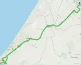 Trasa z Dąbków do Ustki przez Bobolin i Żukowo Morskie. Mapa pokazuje odległość i przebieg drogi.