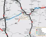 Mapa drogowa z zaznaczonymi trasami, w tym drogą S5 Ornowo-Wirwajdy oddaną do ruchu, z widocznym Olsztynem.