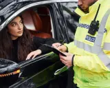 Policjant spisuje mandat młodej kobiecie w samochodzie. Pamiętaj, czego nie robić na Węgrzech, by uniknąć takich sytuacji.