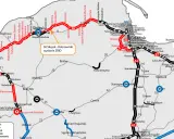Mapa drogowa z zaznaczoną trasą S6 Słupsk - Bobrowniki, w realizacji.