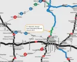 Mapa drogowa z zaznaczonym odcinkiem S11 Oborniki-Poznań, który jest częścią systemu odcinkowego pomiaru prędkości S11.