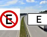 Zakaz zatrzymywania się (oznaczenie drogi E) i strefa dla pojazdów elektrycznych.
