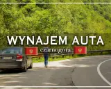 Wjazd do Czarnogóry samochodem. Wynajem auta na malowniczej drodze wśród zielonych wzgórz.