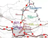 Mapa drogowa z zaznaczonymi odcinkami S52 i S7, pokazująca najszybsza trasa do Krakowa.