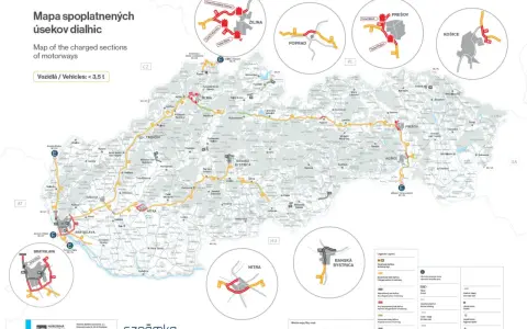 Mapa Słowacji z zaznaczonymi płatnymi odcinkami autostrad. Unikaj mandatu za brak winiety słowacja, sprawdzając trasę.