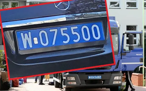 Niebieskie tablice rejestracyjne z napisem W-075500 i W-065607 wskazują na pojazdy z Chin.