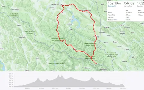 Trasa Google: wielka pętla bieszczadzka, 162 km przez Park Narodowy Bieszczadzki i krajobrazowe.