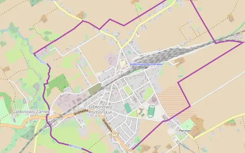 Mapa z zaznaczoną trasą przez Jabłonowo Pomorskie, wiodącą przez Jabłonowo Zamek i okolice.