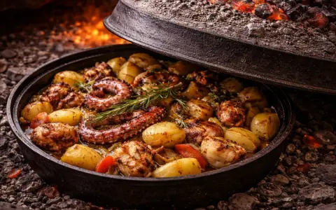 Ośmiornica z ziemniakami i rozmarynem, pieczona pod żarem. Prawdziwy smak tego, co warto zjeść w Chorwacji!