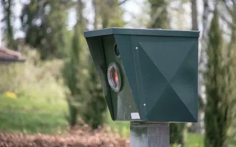 Zielona skrzynka fotoradaru na słupie. Czy mandat przychodzi poleconym? Zastanawiasz się, gdy widzisz takie urządzenie.