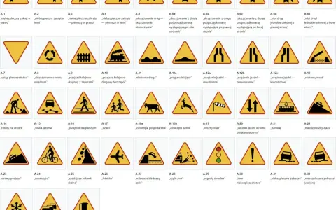 Zbiór znaków ostrzegawczych: oznaczenia dróg w Polsce. Od zakrętów po przejazdy kolejowe i zwierzęta.