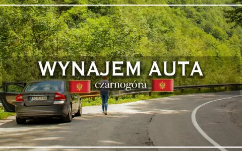 Wjazd do Czarnogóry samochodem. Wynajem auta na malowniczej drodze wśród zielonych wzgórz.