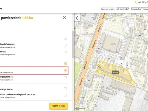 Dostęp do drogi jest kluczową informacją dla tej działki o powierzchni 1.55 ha. Kategoria drogi jest tu ważna.