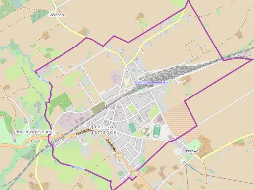 Mapa z zaznaczoną trasą przez Jabłonowo Pomorskie, wiodącą przez Jabłonowo Zamek i okolice.