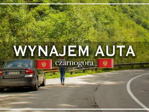 Wjazd do Czarnogóry samochodem. Wynajem auta na malowniczej drodze wśród zielonych wzgórz.