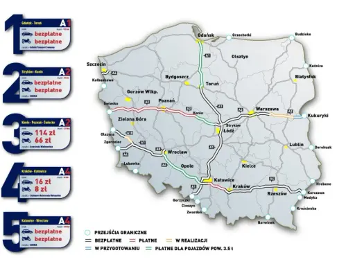 Mapa pokazuje autostrady w Polsce, ich długość i opłaty. Ile jest autostrad w Polsce? Zobacz na mapie!