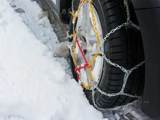 Zimowe łańcuchy na koła, alternatywa dla tradycyjnych, zapewniające przyczepność na śniegu.