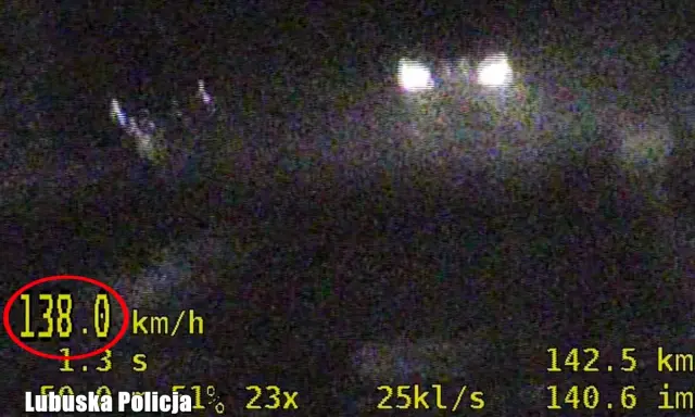Prędkość 138 km/h zarejestrowana przez Lubuską Policję. Taki wynik może oznaczać mandat za wyprzedzanie na zakazie.