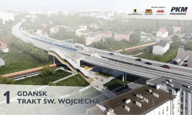 Nowa linia PKM ułatwi podróżowanie, skracając rumia - gdańsk odległość. Widok na nowoczesną stację i wiadukt.