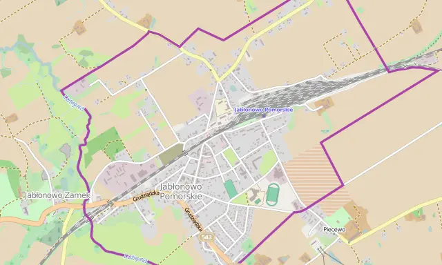 Mapa z zaznaczoną trasą przez Jabłonowo Pomorskie, wiodącą przez Jabłonowo Zamek i okolice.