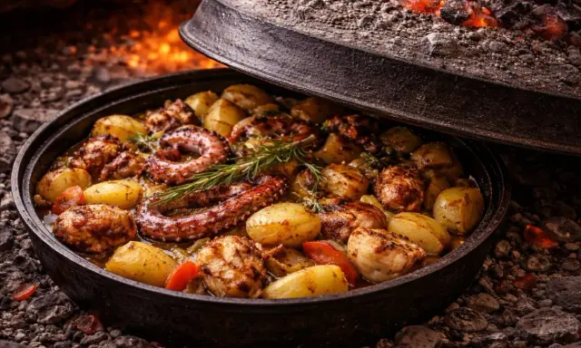 Ośmiornica z ziemniakami i rozmarynem, pieczona pod żarem. Prawdziwy smak tego, co warto zjeść w Chorwacji!
