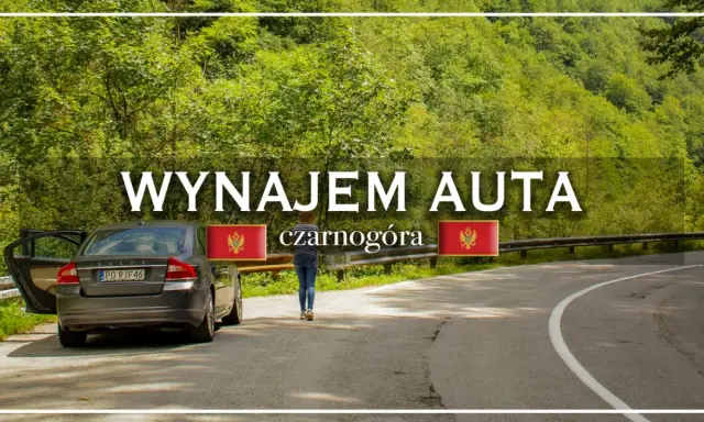 Wjazd do Czarnogóry samochodem. Wynajem auta na malowniczej drodze wśród zielonych wzgórz.