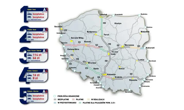 Mapa pokazuje autostrady w Polsce, ich długość i opłaty. Ile jest autostrad w Polsce? Zobacz na mapie!