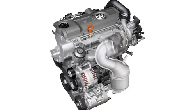 Nowoczesny silnik wysokoprężny Volkswagen z turbosprężarką i alternatorem.