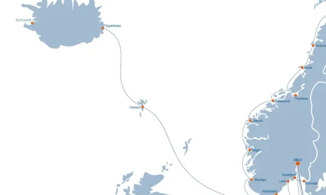 Mapa tras promowych: Islandia, Wyspy Owcze, Szkocja, Norwegia, Dania, Szwecja. Prom Polska Norwegia to marzenie wielu podróżników.