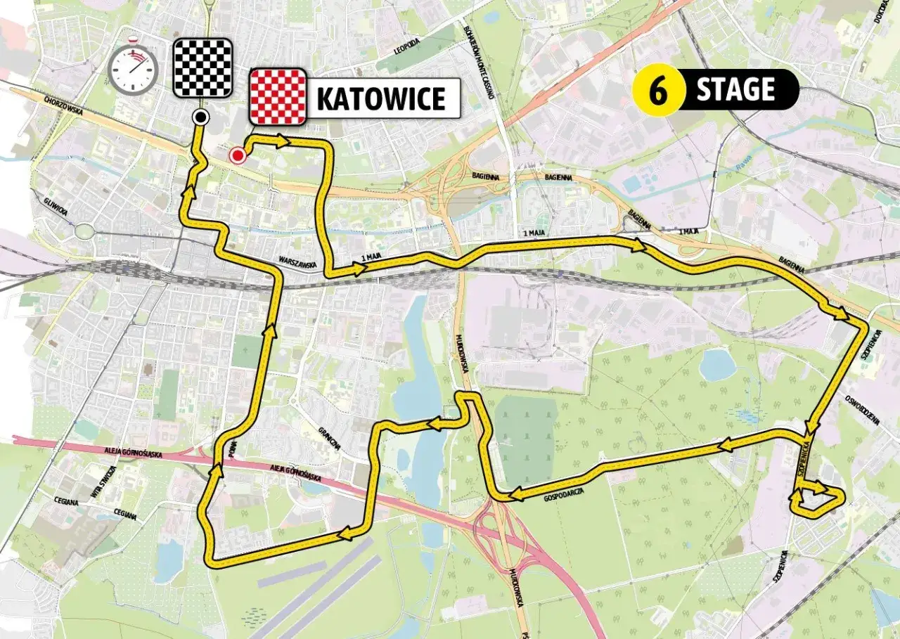 Trasa 6. etapu wyścigu kolarskiego w Katowicach. Zobacz, ile km dzieli start od mety!