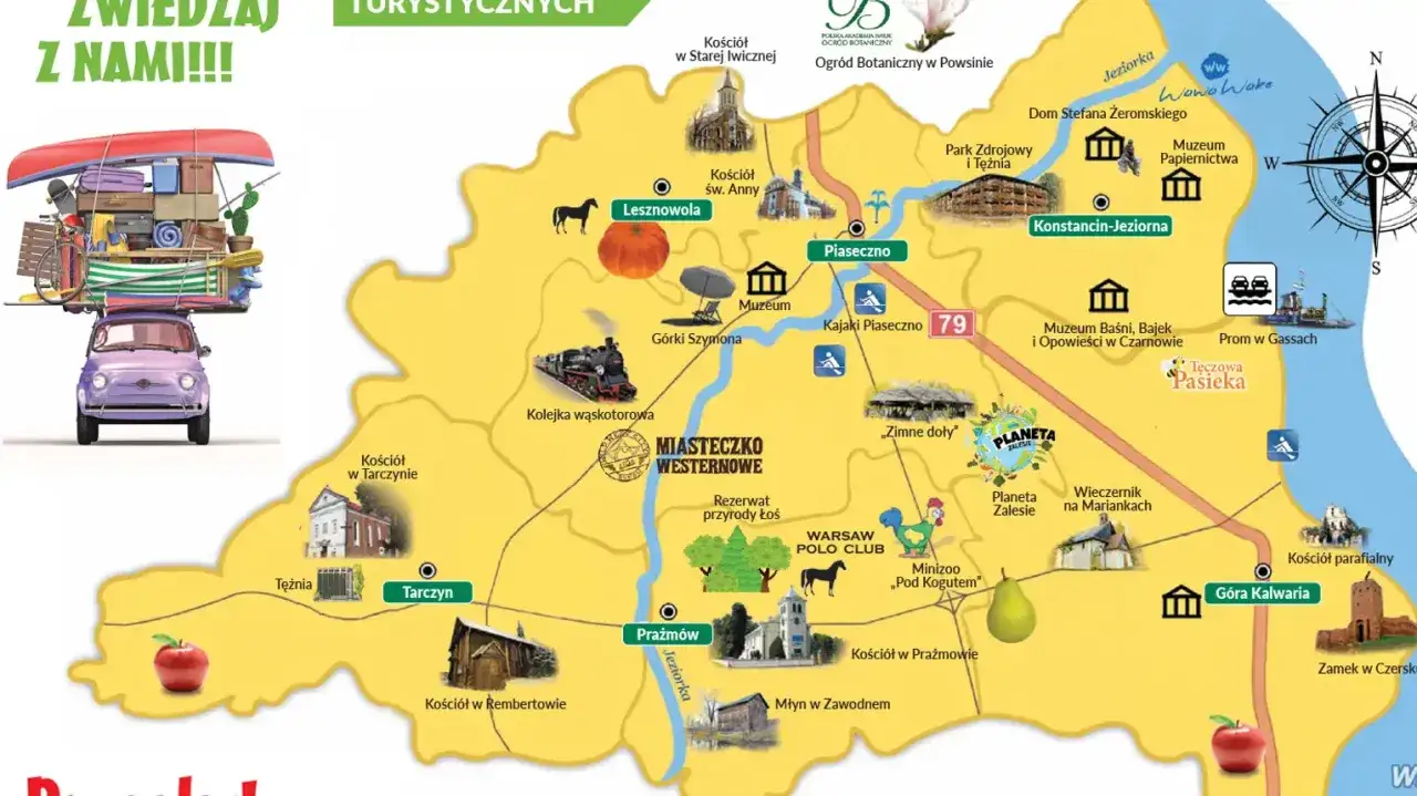 Mapa turystyczna z atrakcjami, idealna na podróż z Wrocławia do Warszawy. Znajdziesz tu dobre jedzenie na trasie i ciekawe miejsca.